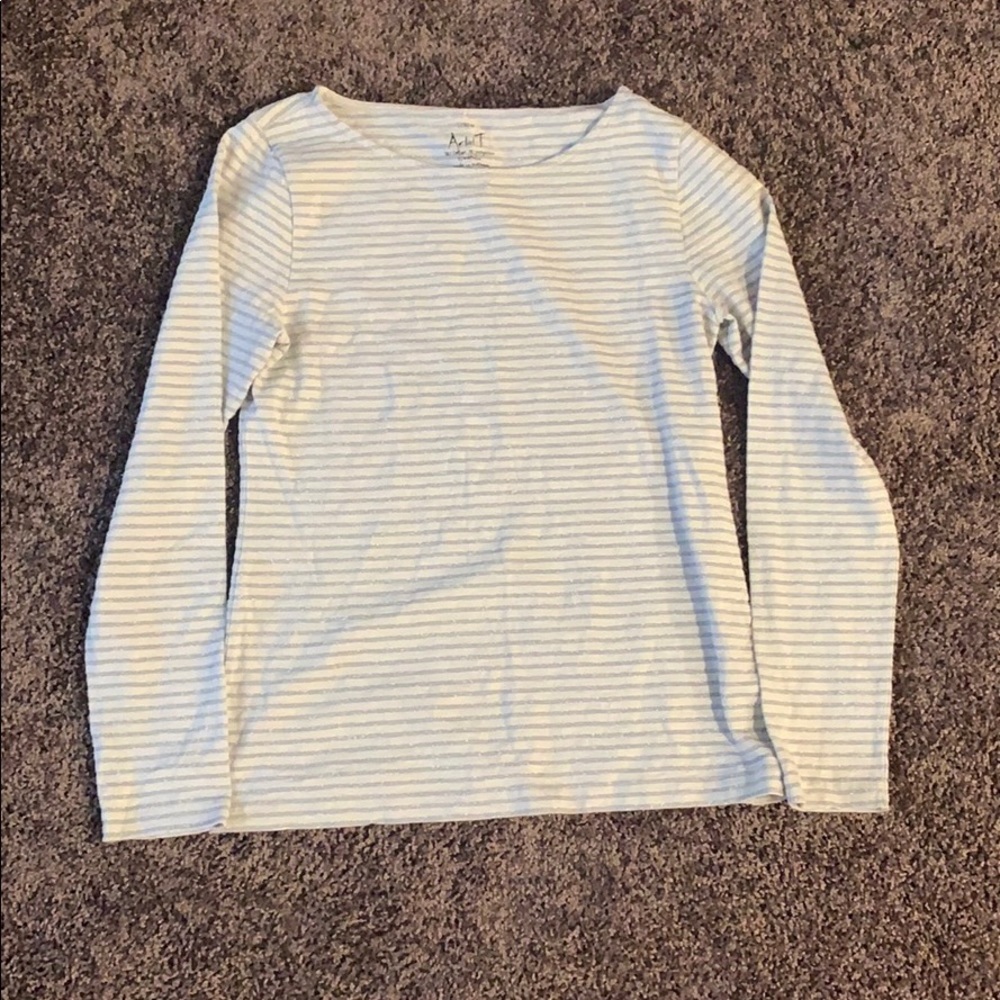White and sparkly silver Striped long sleeve shirt